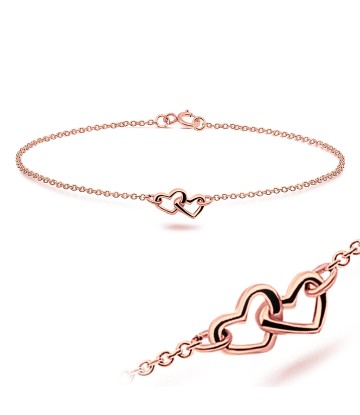 Rose Gold Plated Double Heart Silver Bracelet BRS-12-RO-GP